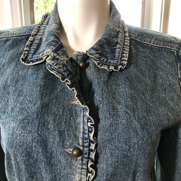 Bleu Bayou Blue Jean Jacket Ruffles Button Boho - Picture 2 of 6